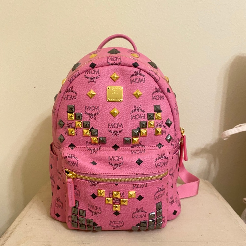 MCM pink backpack with studs
